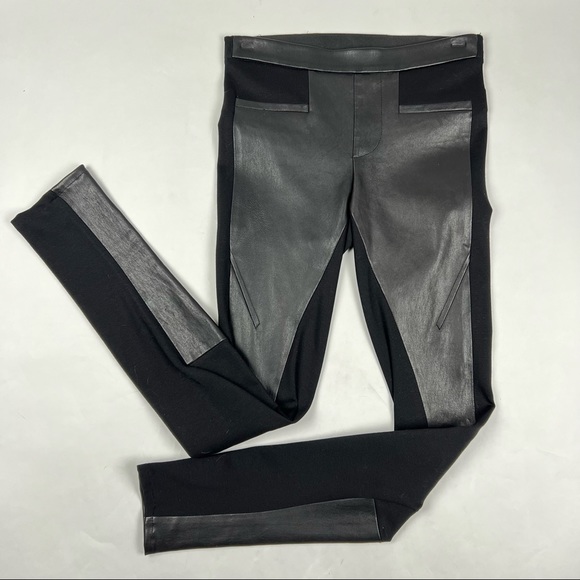Helmut Lang Pants - OWO Helmut Lang - Black Lambskin Leather & Cotton Combo Pull on Leggings, Size 2